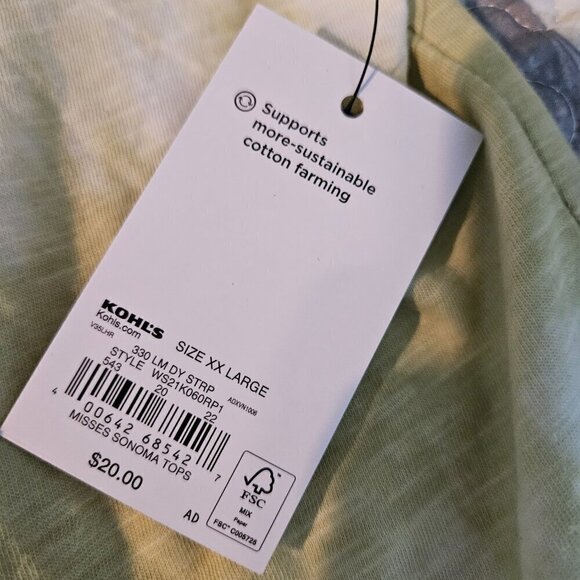 Sonoma Woman's Short Sleeve Tye Dyed T-Shirt, Size: XXL Color: Lime Green/White - Picture 6 of 7